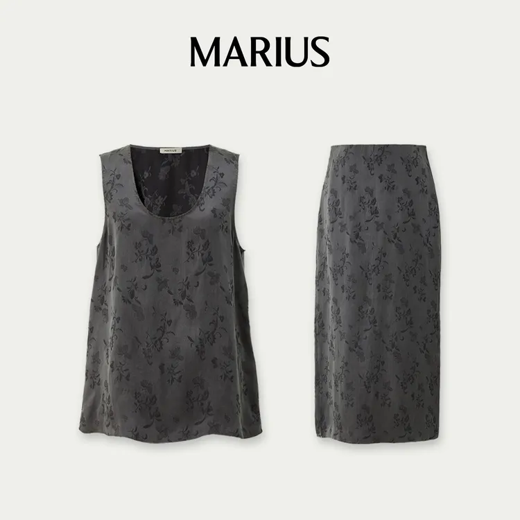 MARIUS柔滑亲肤天然凉感亲肤光泽温润提花勺领背心/  提花半身裙