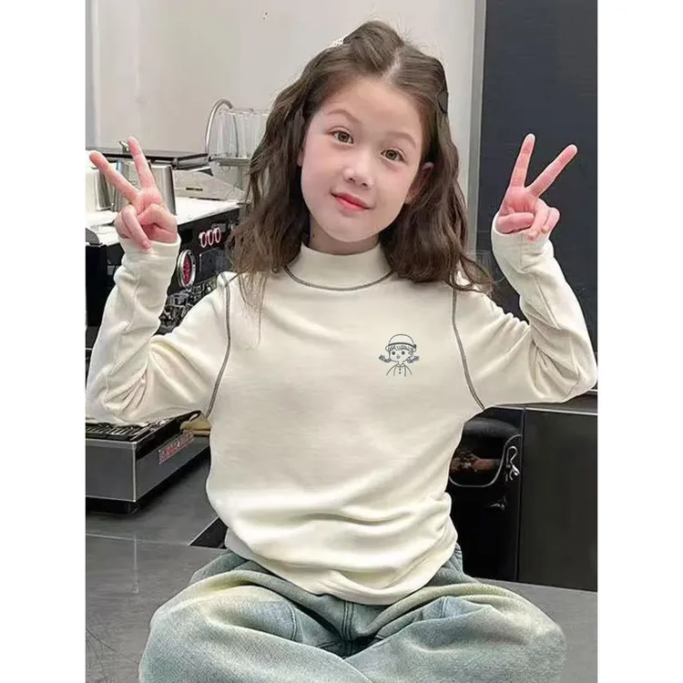 儿童德绒保暖打底衫2025秋冬新款女童半高领长袖T恤亲肤内搭上衣