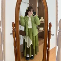 LT STUDIO辣条大码女装 显白牛油果绿开衫复古蕾丝拼接半裙