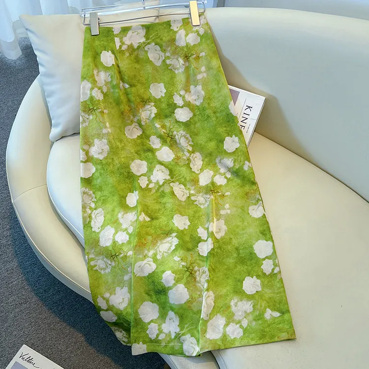 气质印花半身裙女夏季薄款2025新款高腰显瘦直筒裙醋酸a字包臀裙