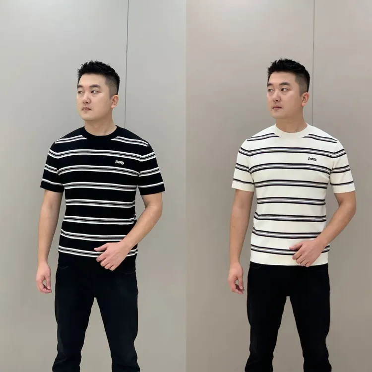 T&X/梯形男士秋冬新款休闲百搭显瘦弹力条纹针织短袖（250019）