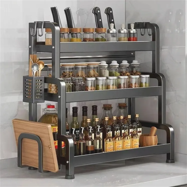 新款加厚调料架厨房调味置物架免打孔台面佐料刀具筷子家用收纳架