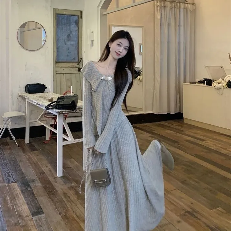 法式套装不规则气质针织上衣高腰半身裙女春秋季两件套高级感显瘦