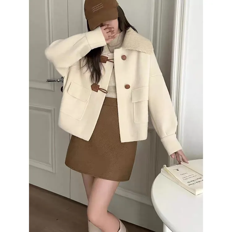 2025秋冬新款设计感小香风针织领短外套女洋气毛呢上衣小个子开衫