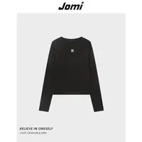 JOMI圆领绣花长袖T恤女秋季修身短款多色打底