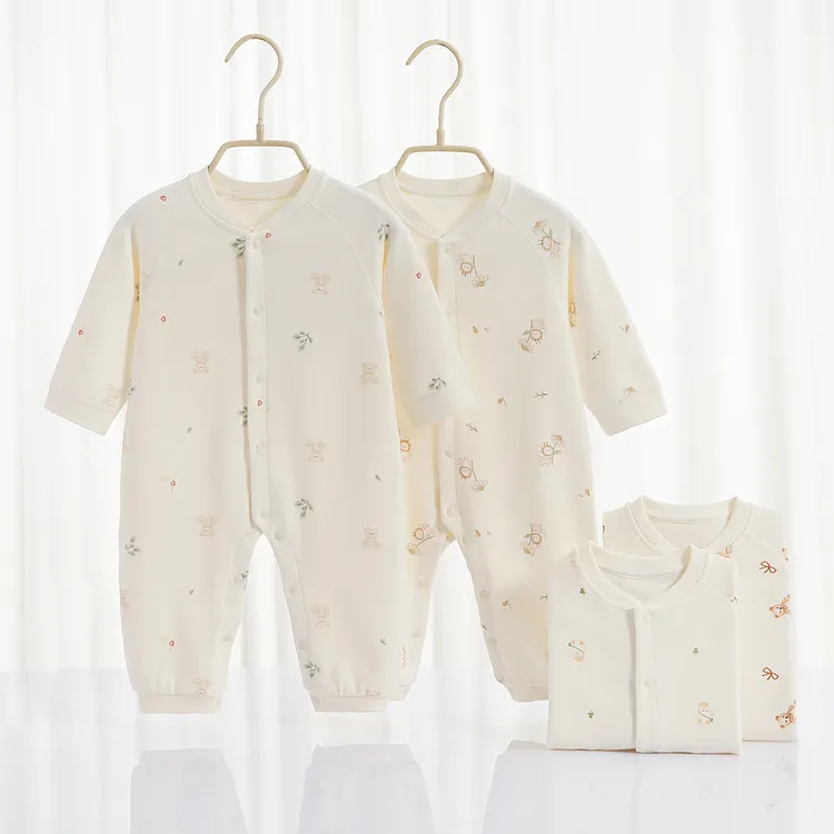 新生婴儿a类连体衣春秋款纯棉服打底爬服纯色系男女宝宝可爱哈衣
