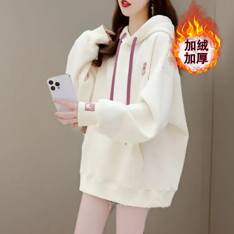 加绒加厚韩版宽松百搭女大童少女初高中生卫衣女秋冬时尚学生外衣