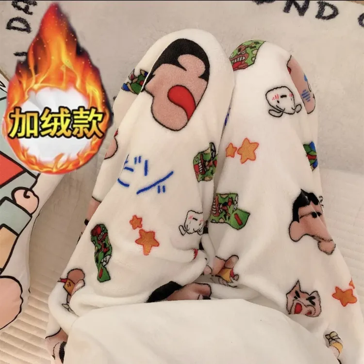 【蜡笔小新】加绒加厚250斤法兰绒大码家居睡裤女秋冬外穿保暖长裤