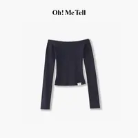 Oh！Me Tell【小白标系列】纯欲辣妹露肩修身显瘦螺纹长袖打底衫T恤 