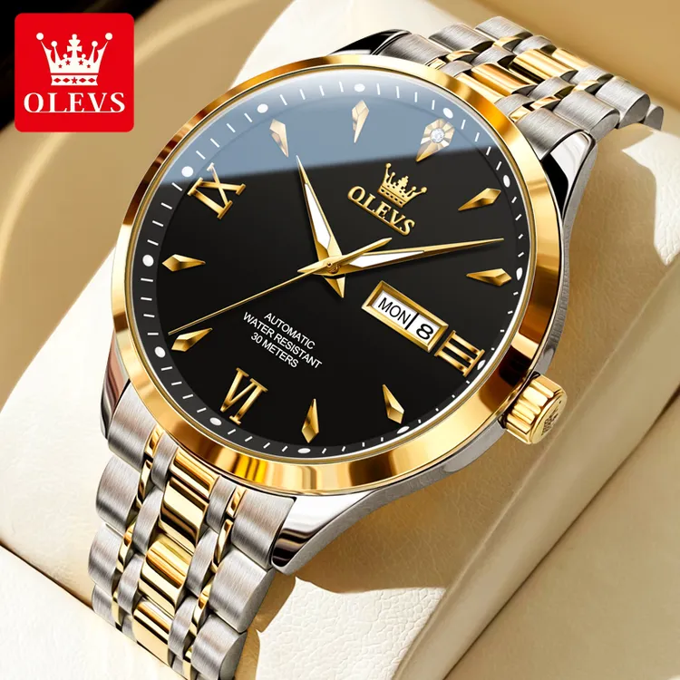 瑞士正品品牌高档商务简约防水镶钻全自动机械手表气质双日历男表商品图