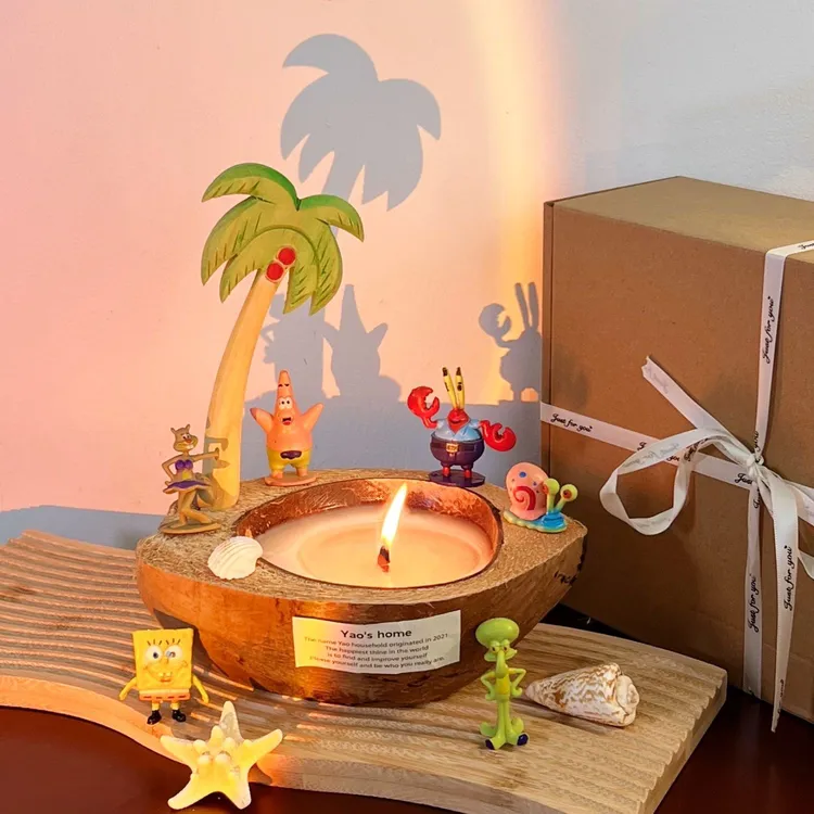 海绵宝宝椰子壳香薰蜡烛小众高级闺蜜生日礼物送女生香氛拍照摆件