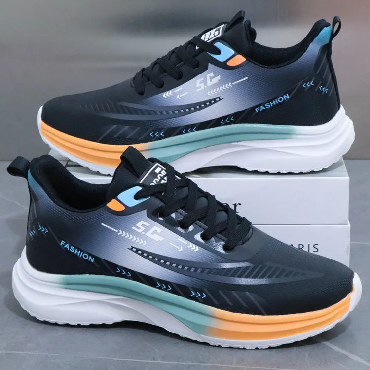 男鞋超轻便跑步鞋皮面防水运动休闲鞋青少年弹力减震防滑跑步潮鞋商品图