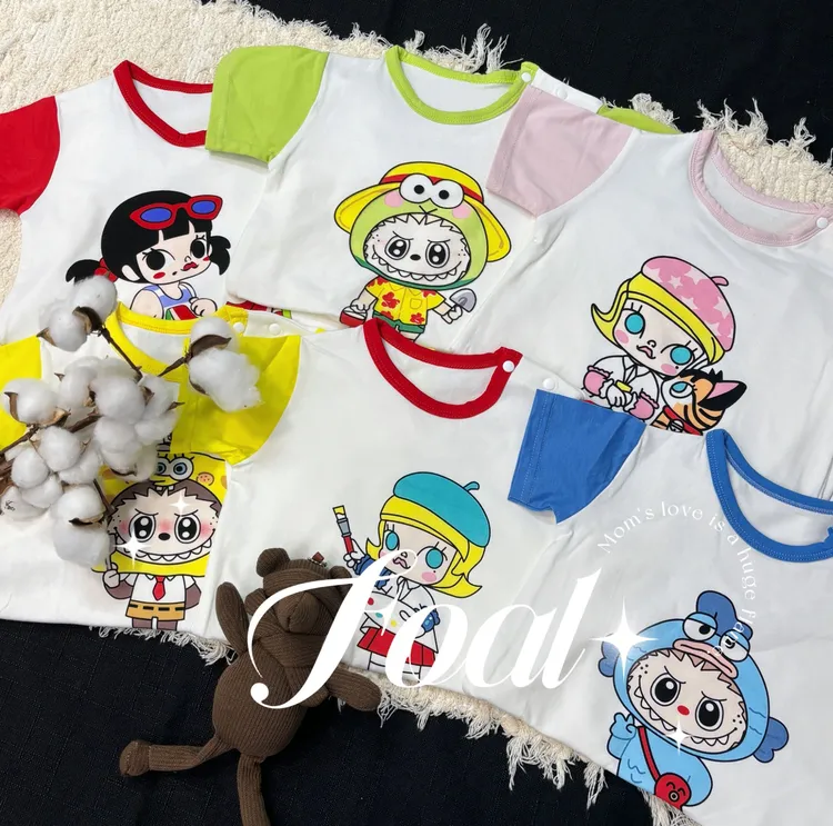 Foal【茉莉布布】婴儿宝宝幼儿夏天薄棉设计师款印花短袖短爬