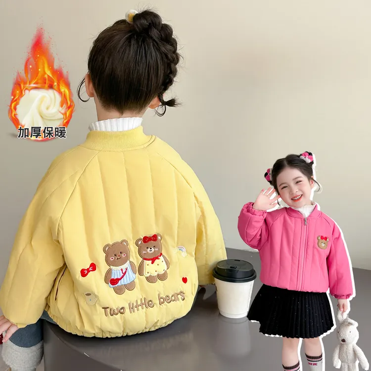 女童秋冬季夹棉加厚外套加绒棉服2025新款中小儿童女宝宝冬装棉衣