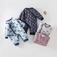婴儿连体衣偏襟夹棉加厚棉衣新生幼儿爬服宝宝衣服秋冬装外出服
