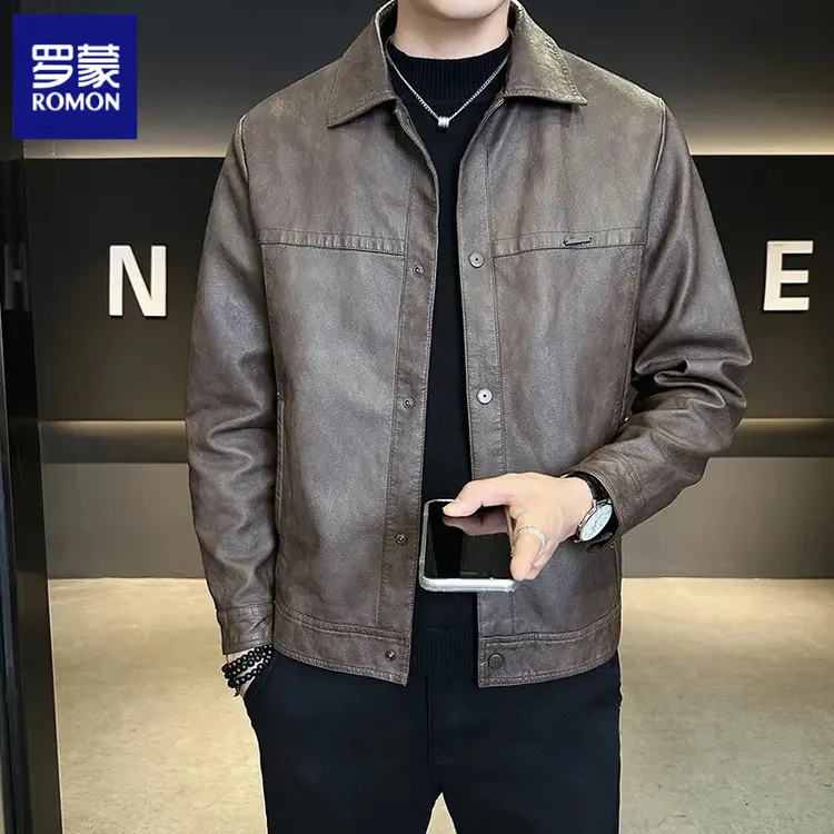 罗蒙皮衣外套男士秋冬2025新款加绒加厚高端美式休闲皮夹克上衣男