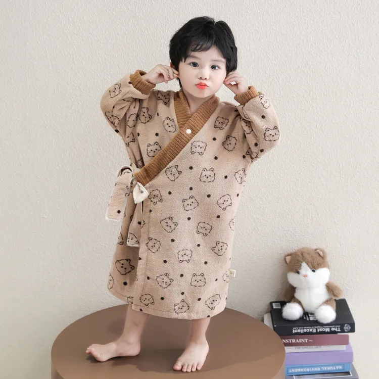 儿童睡袍秋冬季洗澡保暖睡衣小童男孩宝宝珊瑚绒冬季长款儿童浴袍