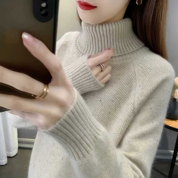 正品哥弟新款秋冬亮片毛衣加厚打底衫洋气翻领内搭时尚羊毛针织衫