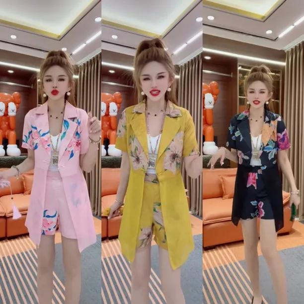 新中式国潮风刺绣盘扣上衣搭配短裤夏季时尚套装