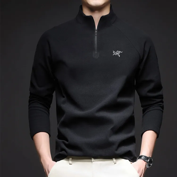 【奥莱撤柜】刺绣鸟德绒立领厚款拉链秋冬卫衣半拉链德绒休闲上衣