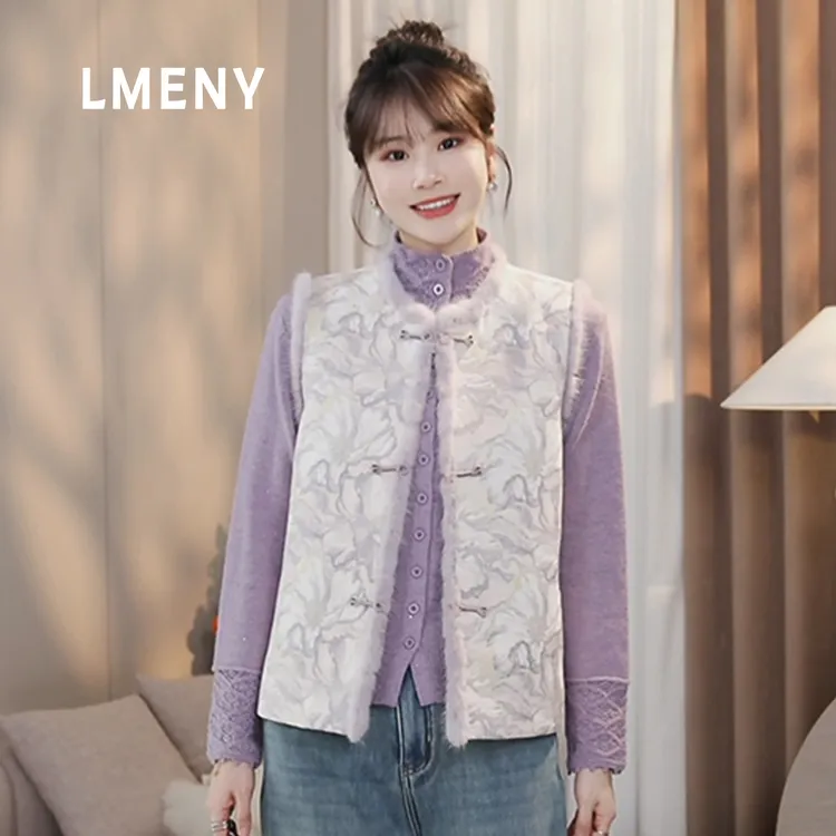LMENY“花开富贵”提花马甲女2025冬新款新中式国风盘扣马甲25DW027