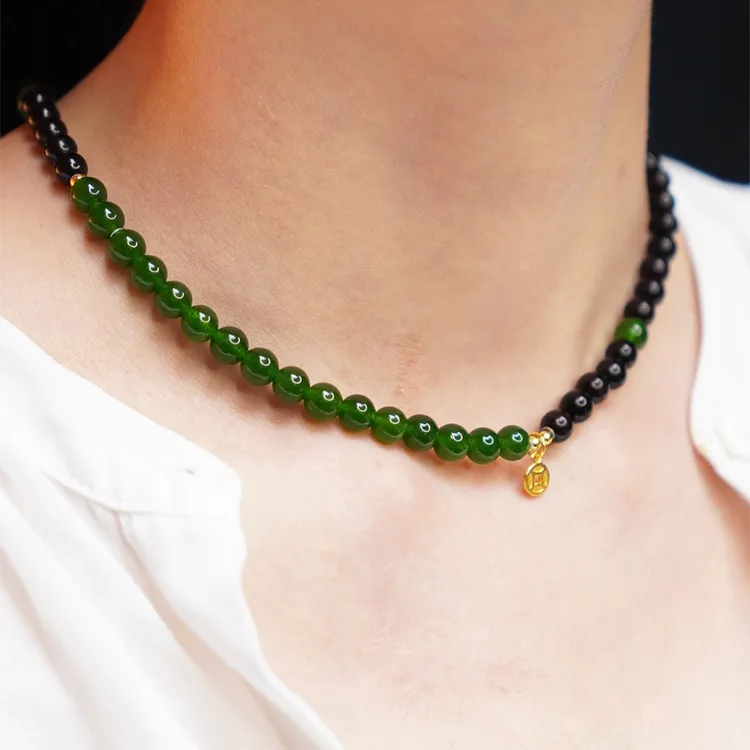 【浮翠摇】6mm印度小叶紫檀天然绿玛瑙国风锁骨链项链~超显白显贵气