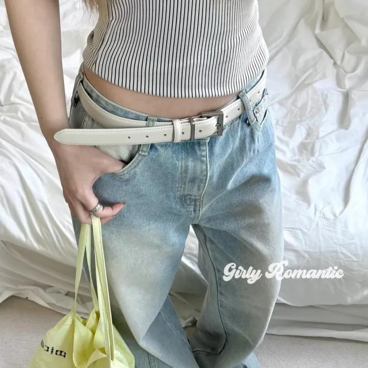 极简cleanfit氧气感白色皮带ins风腰带女ins风高级配饰百搭