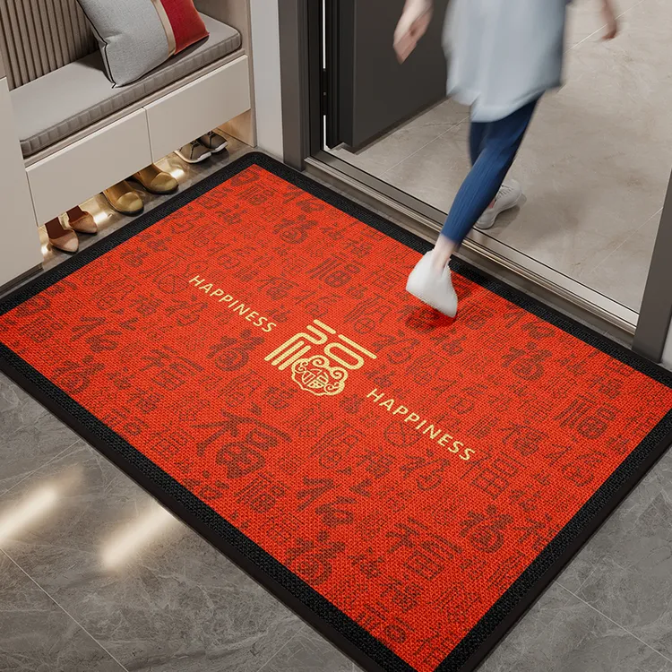 喜庆入户进门防滑垫蹭土耐脏大门口玄关亚麻地毯家用脚垫子可裁剪