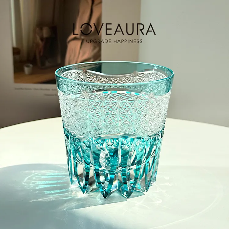【礼物】江户切子杯北欧风格水晶杯手工轻奢洋酒杯日式炫彩威士忌杯