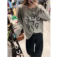 晶咕【假日欧尼】胸前字母圆领套头长袖T恤上衣小衫