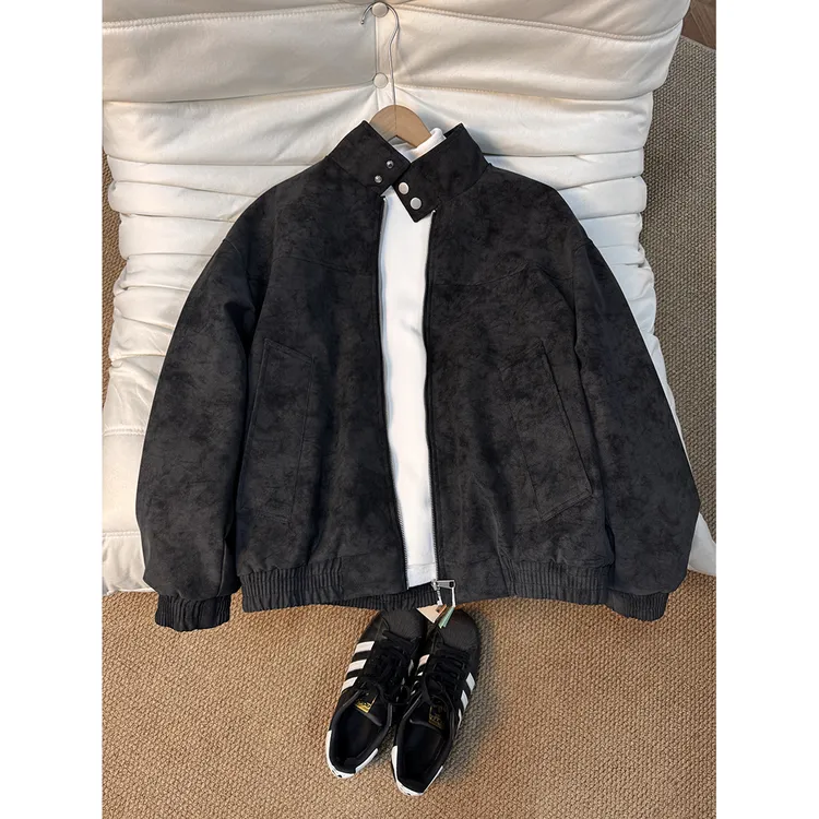 美式复古扎染皮衣夹克棉服男款冬季加绒加厚棉衣cleanfit情侣外套