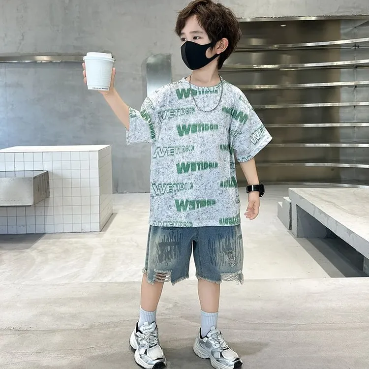 童装男童夏季痞帅短袖T恤儿童洋气纯棉2025中大童新款帅气上衣潮