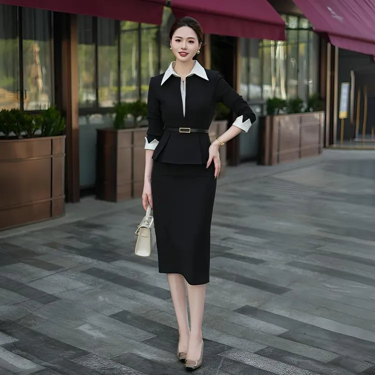 秋季工作服2025年春季斜肩荷叶领连衣裙职业装时尚前台慵懒气质女