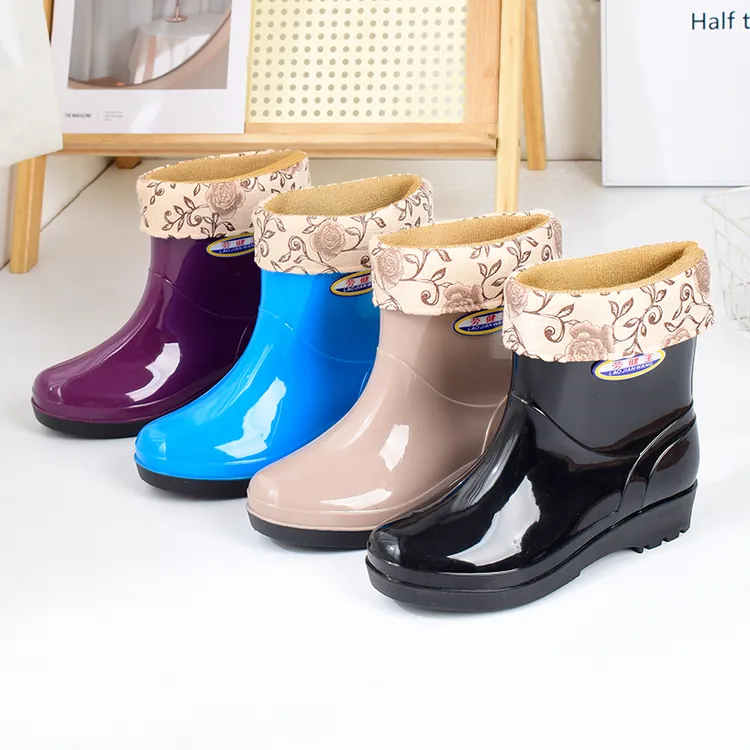 加绒雨鞋防滑中筒雨靴短筒时尚女士夏季厚底加厚耐磨牛筋底防水鞋
