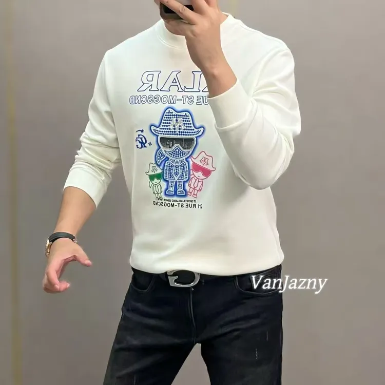 【VanJazny】新款高端男士时尚墨镜小人烫钻图案圆领卫衣69101