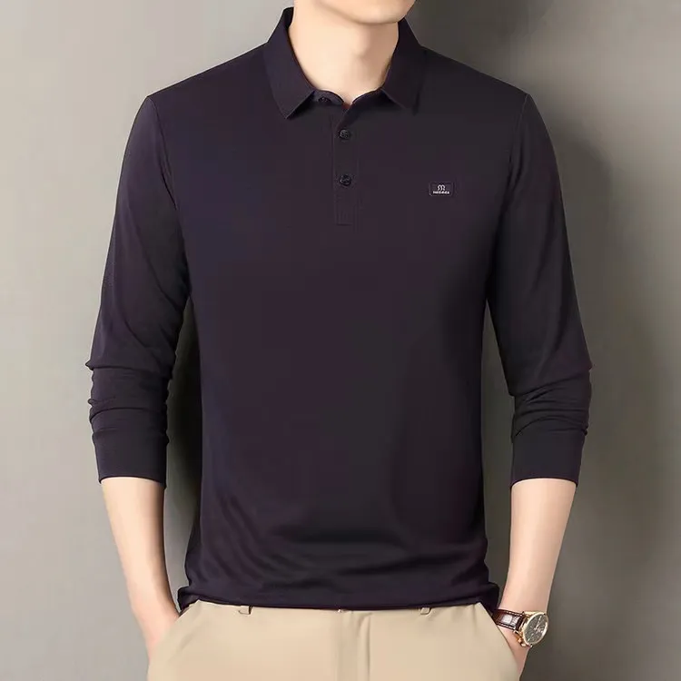【秋季新品】男士高端有桑蚕丝绵羊毛翻领Polo衫长袖商务衣服t恤