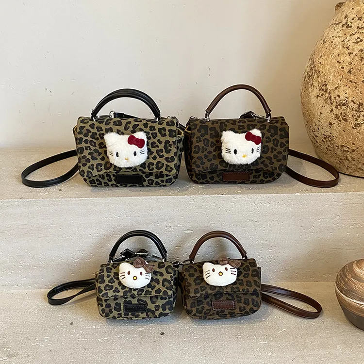 洋气儿童豹纹女孩小包包斜挎2025新款秋冬女童复古豹纹手提包亲子