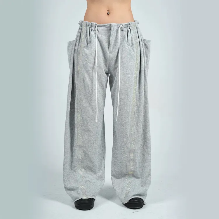 【DB QUEEN原创】MANDALA设计毛圈棉烫钻抽绳直筒线条休闲运动裤