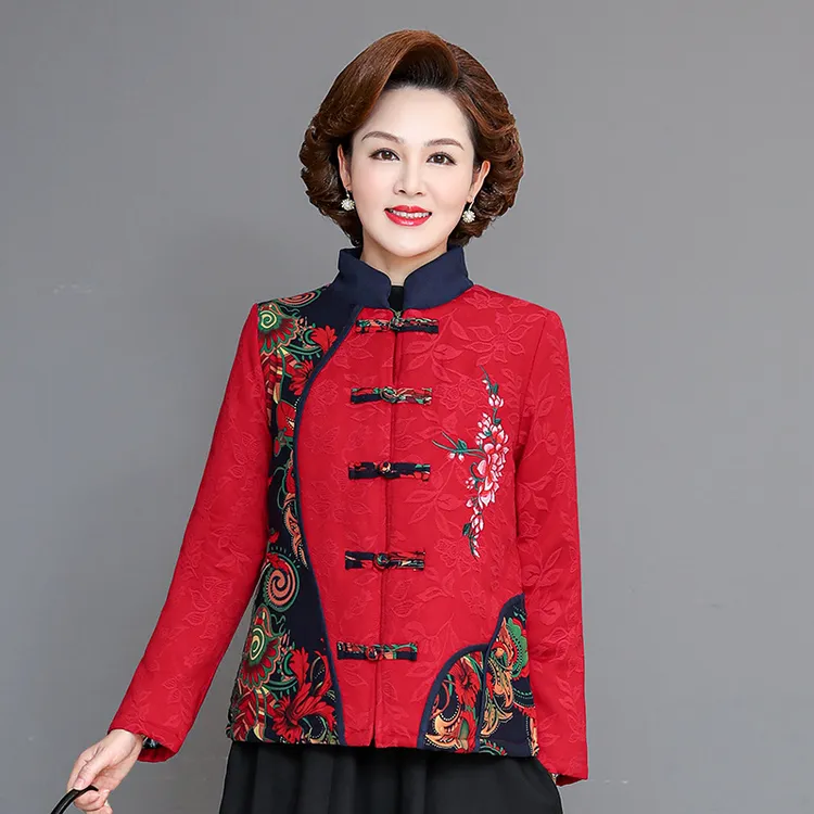 2021秋冬季妈妈装复古民族风外套短款小棉袄中老年女装洋气棉衣新