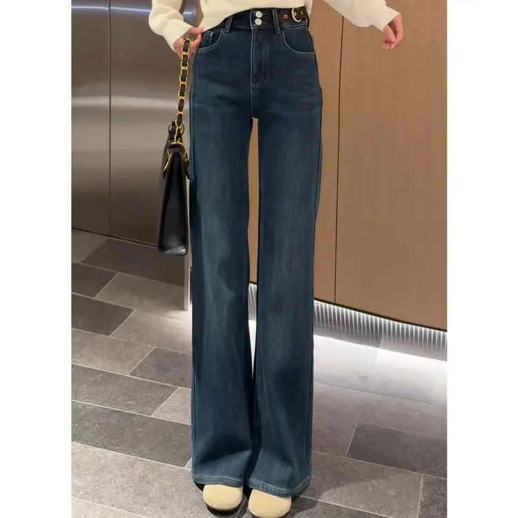 【双扣直筒牛仔裤阔腿微喇】小允姐姐2025新款时尚高级牛仔裤