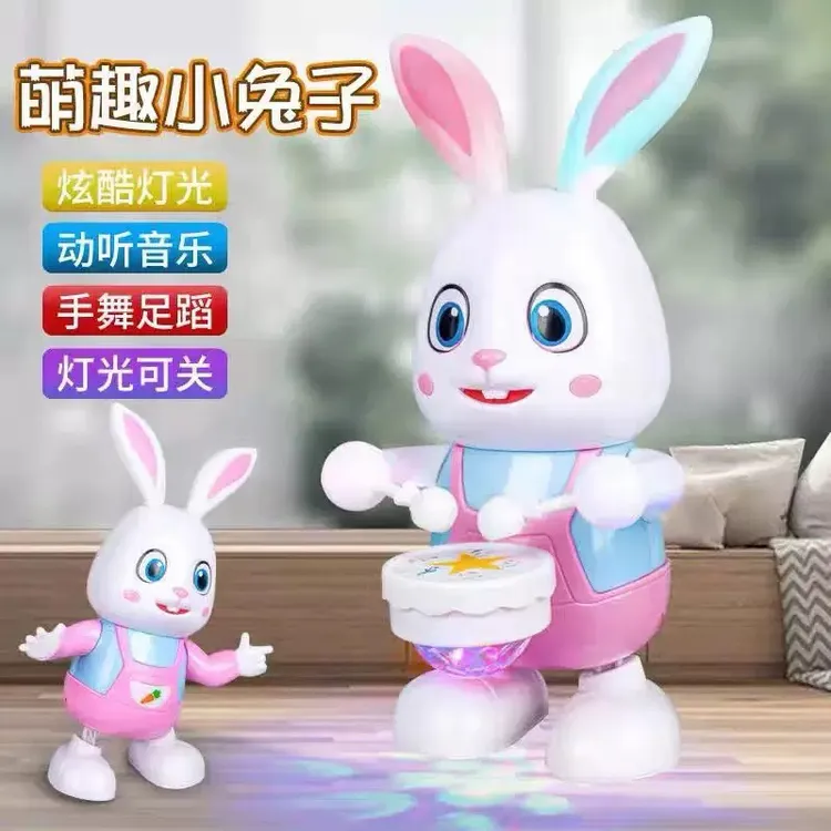 儿童电动跳舞会发光唱歌打鼓兔子婴儿抬头训练爬行宝宝玩具婴儿