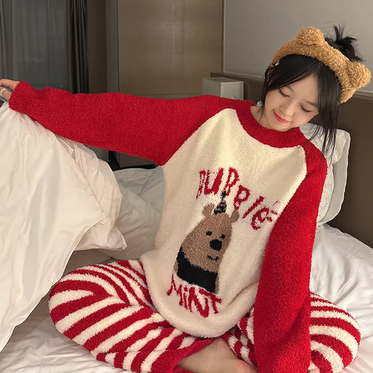 『开心小熊』睡衣女秋冬款半边绒可爱网红风加厚毛绒珊瑚绒家居服