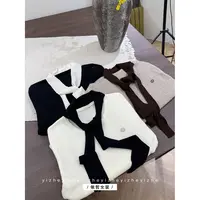 “”白露为霜“”系带蝴蝶结领毛针织衫燕麦上衣长袖