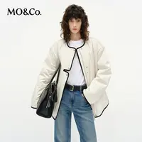 【达人专属】MOCO棉服2025春缎面珠光薄棉丝绒镶边解构MBE1COT008