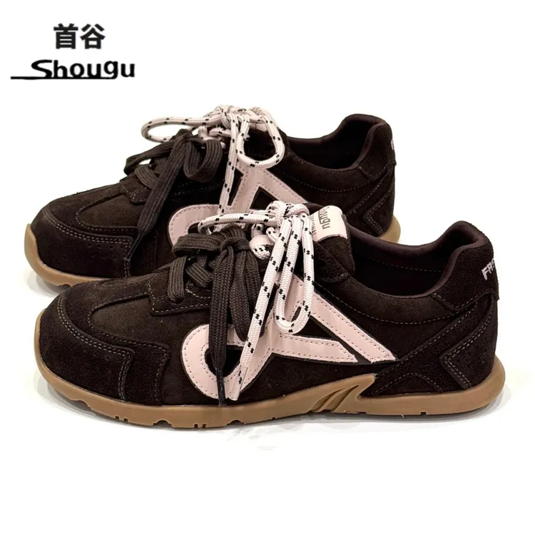 shougu/首谷女鞋2026春秋季新款磨砂皮德训鞋复古百搭平底休闲鞋