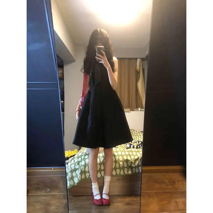 KSKM收腰背心连衣裙女2025春夏新款设计感显瘦中长款A字赫本裙子