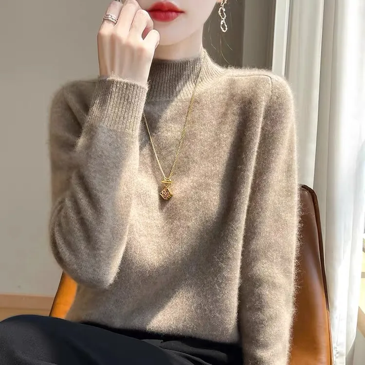 鄂尔都市牧王羊绒衫女无缝一线成衣半高领加厚宽松毛衣打底衫女