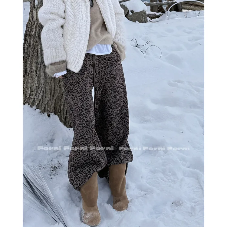 FORNI 豹豹裤 高密新疆棉做旧豹纹印花宽松可束脚直筒卫裤