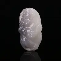 【泓贝珠宝-N542】和田玉老料烟紫双色财神吊坠