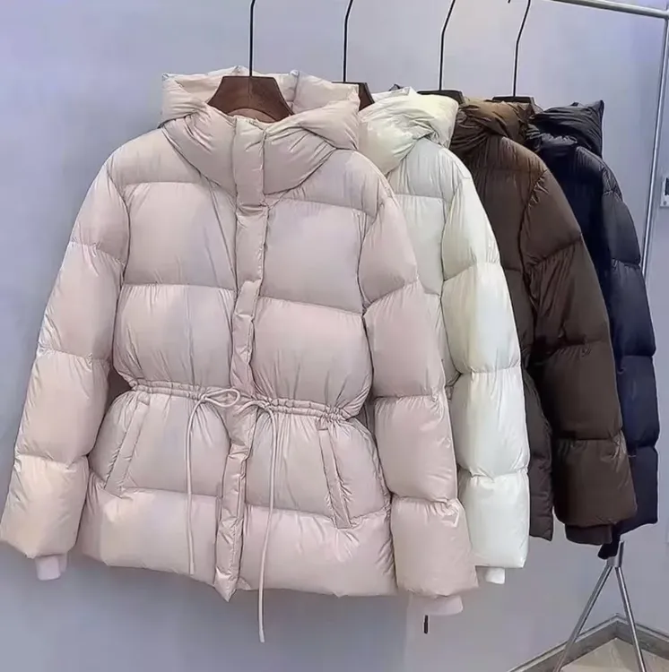 收腰连帽厚款韩风连帽收腰冬季中长款复古风羽绒服加厚
